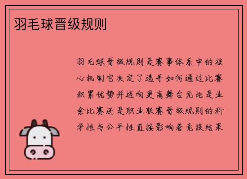 羽毛球晋级规则